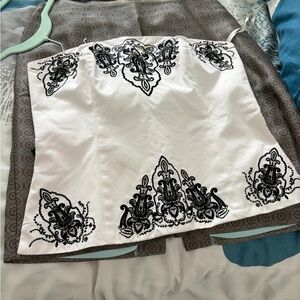 White Corset Top with Black Embroidery